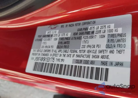 2019 Mazda Cx-5 Sport z USA, uszkodzony, nr VIN JM3KFABM3K1531775